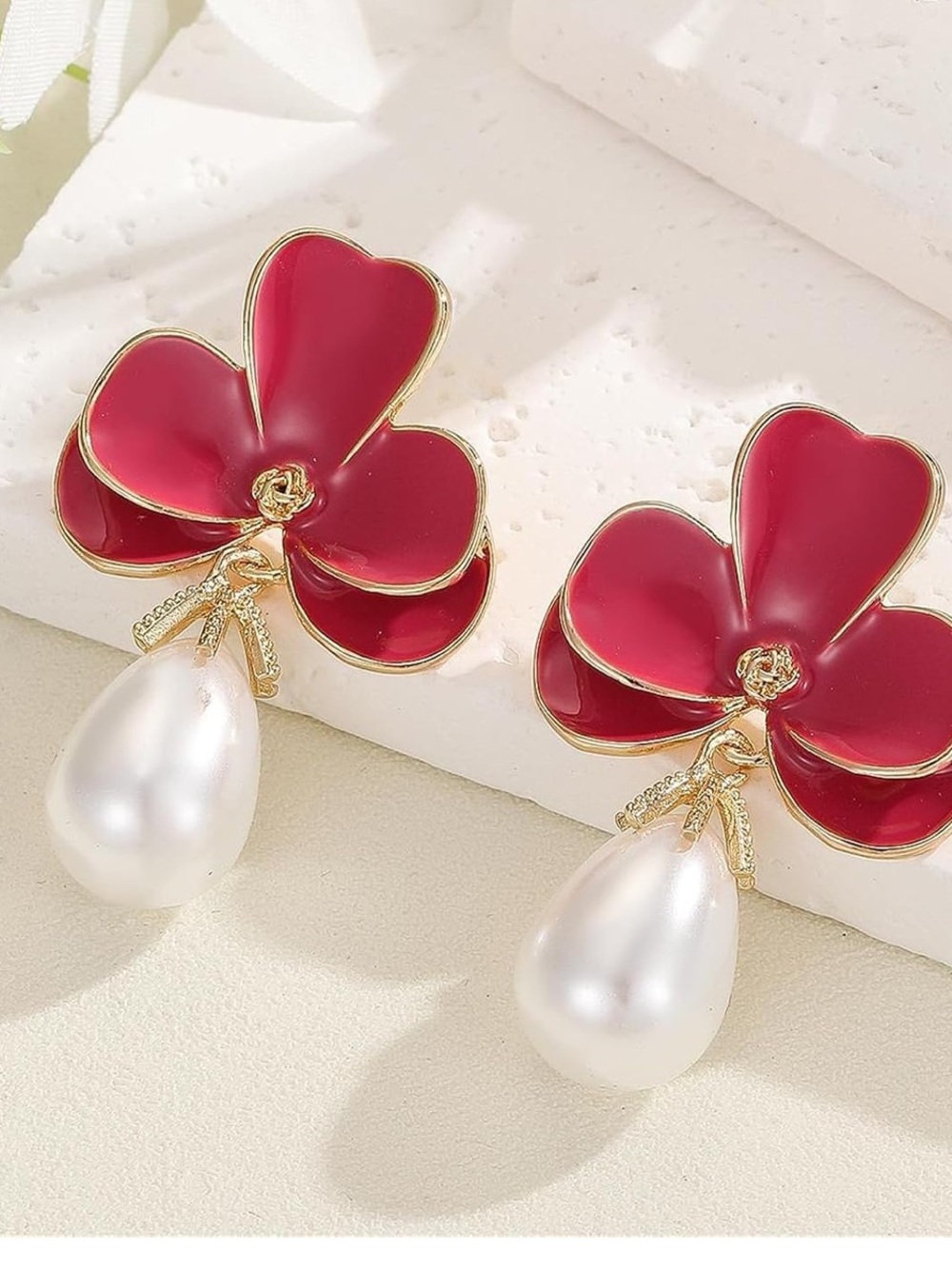 New Fuchsia Floral Pearl Drop Earrings